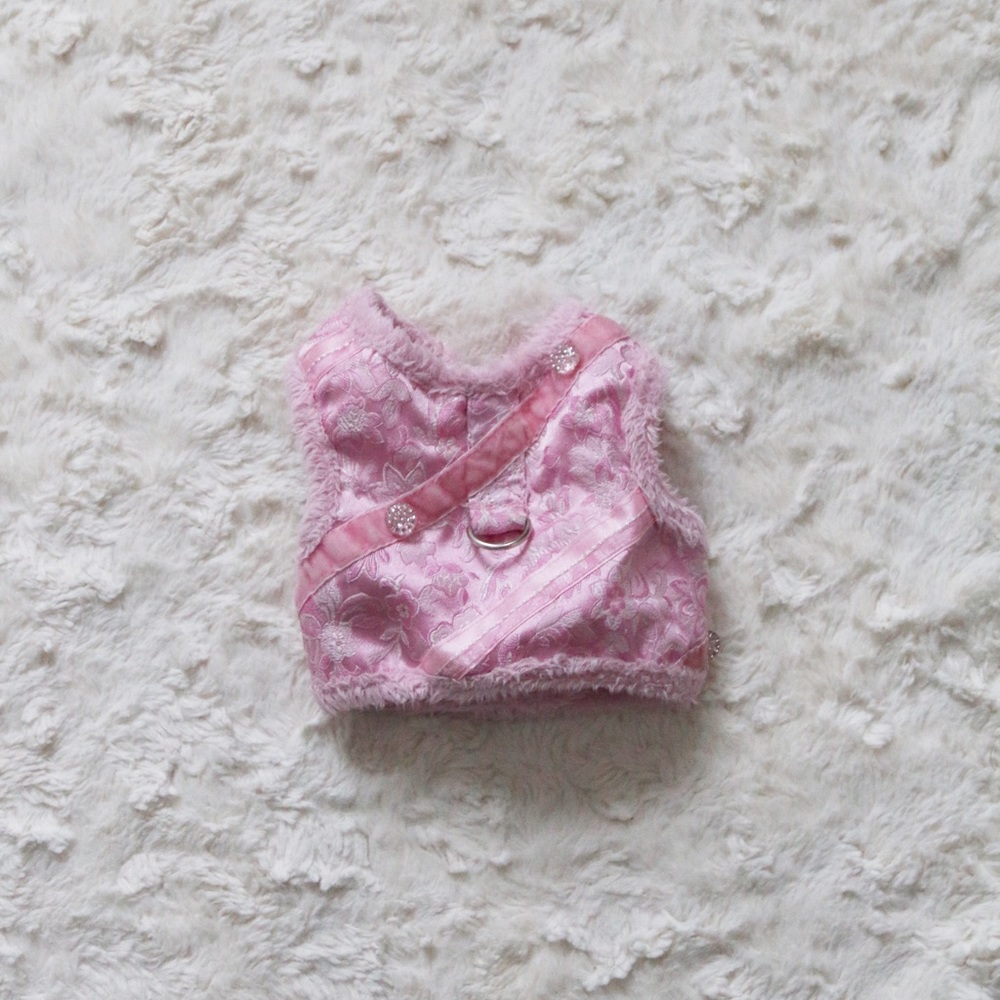 Pink Floral Pattern Fuzzy Pet Harness Small